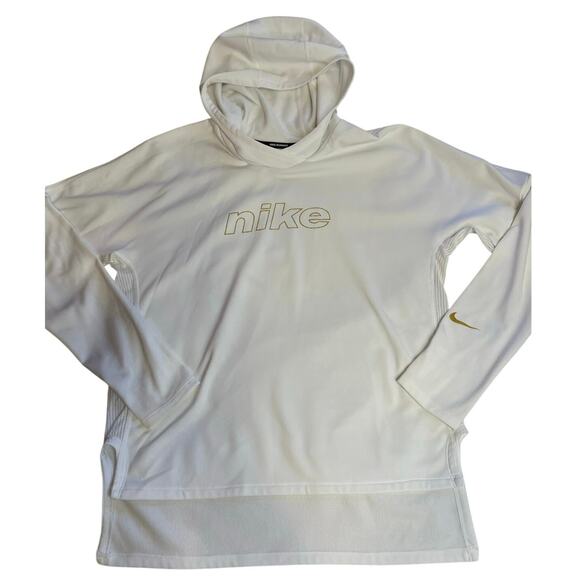 Nike Dry-Fit Activewear Athleisure White Vented Hoodie Glitter Gold Logo Medium - Picture 10 of 11